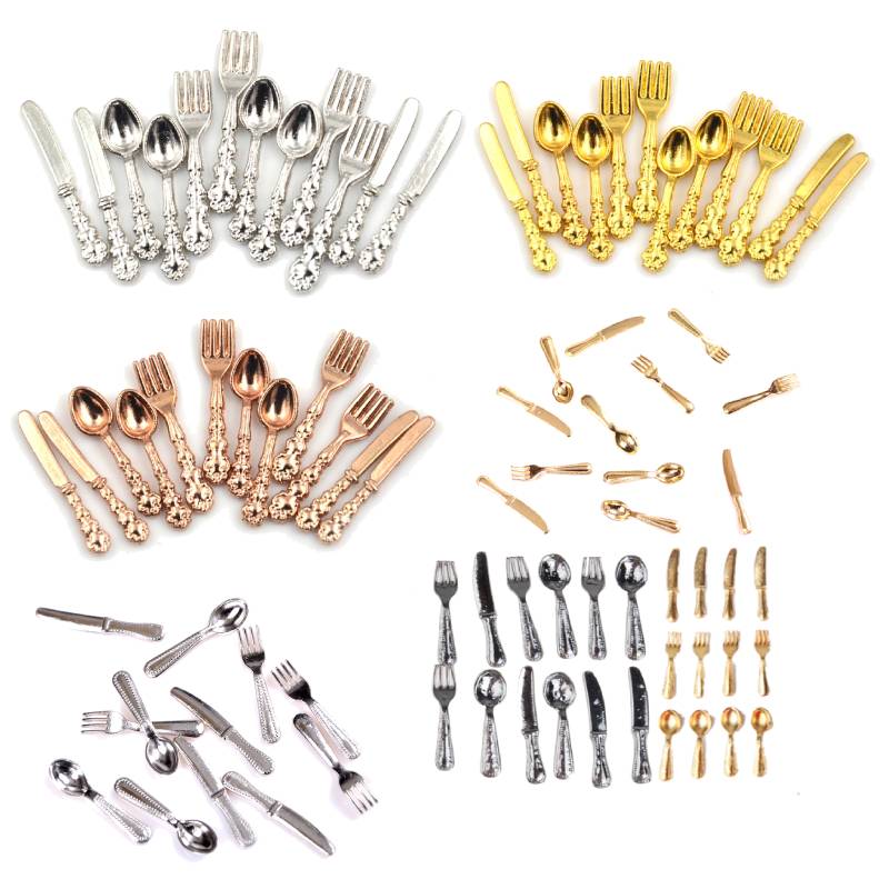 Vintage Collectible Spoons - 12Pcs 1:12 Mini Vintage Dollhouse Miniatures