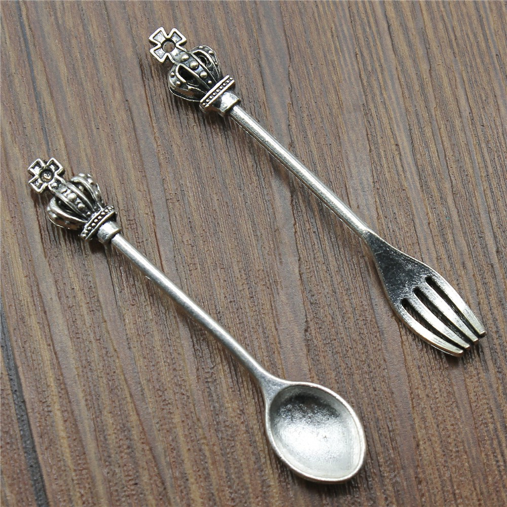 Vintage Collectible Spoons - 10pcs Antique Silver Color Crown Spoon