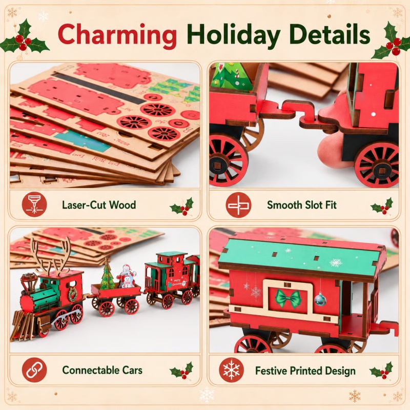 New Christmas Wooden Train Set - Vintage Collectible Christmas Ornaments recension och pris